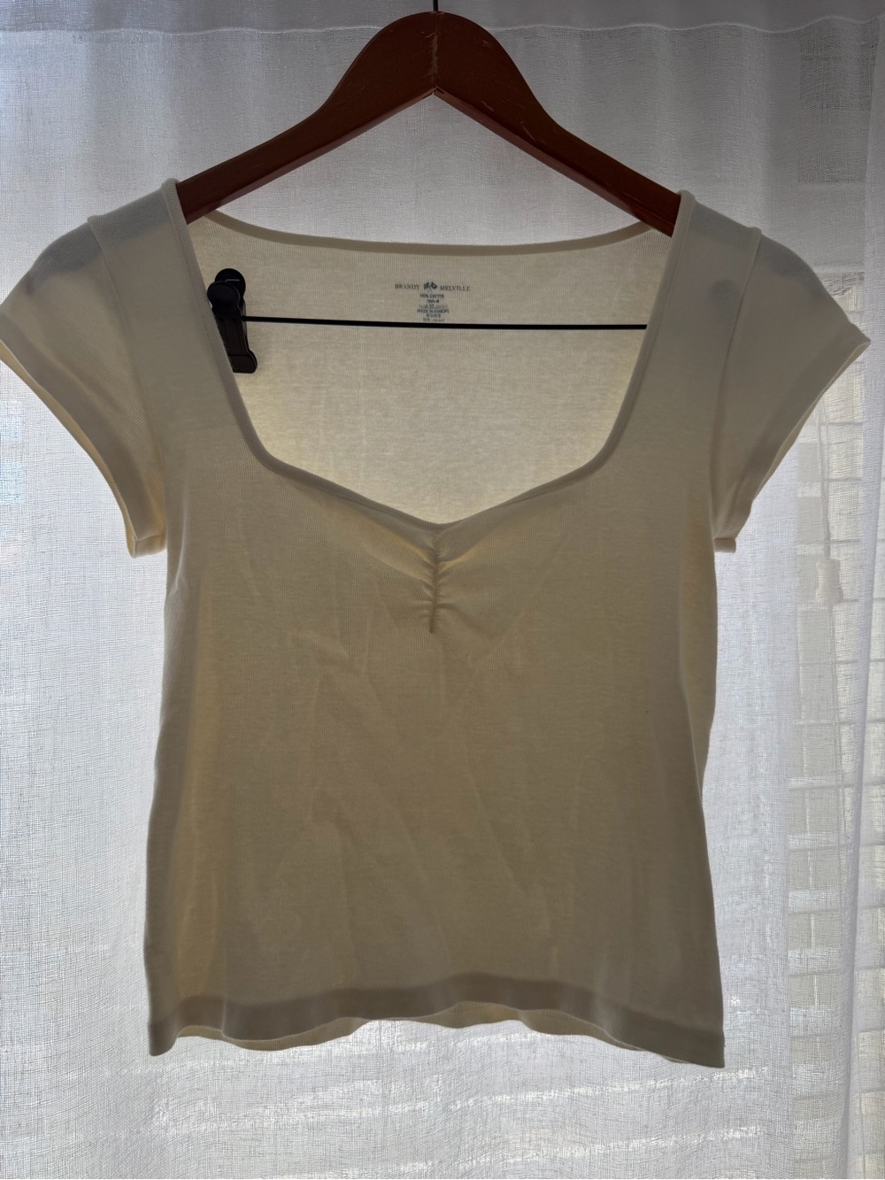 Brandy Melville Cream Square Scoop Short Sleeve Tee